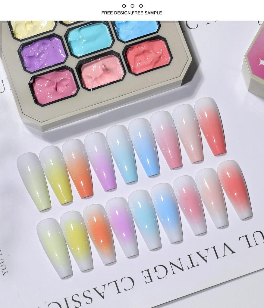 HONEYGIRL Gradient Solid Nail Polish Glue - Macaron Nine-Grid Transparent Color.