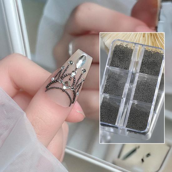 1 Set 6 Grids Nail Art Beads Kit with Storage Box 3D Nail Art Metal Caviar Beads DIY Manicure Design Decoration Balls Charm Nail Accessories