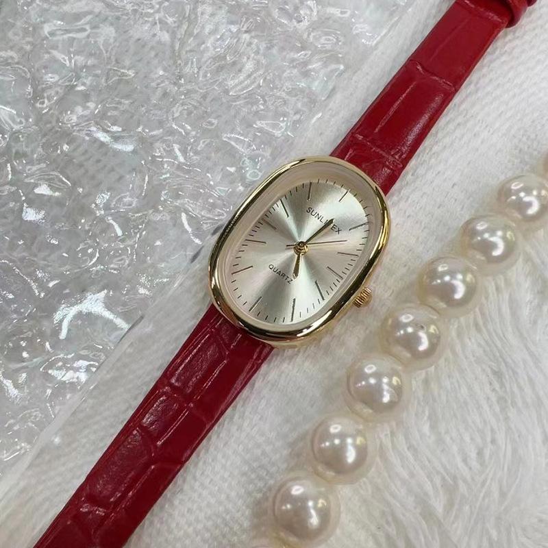 Oval-shaped watch strap, stylish and elegant scale model, high-end simple quartz watch for women, ladies stainless steel watch
