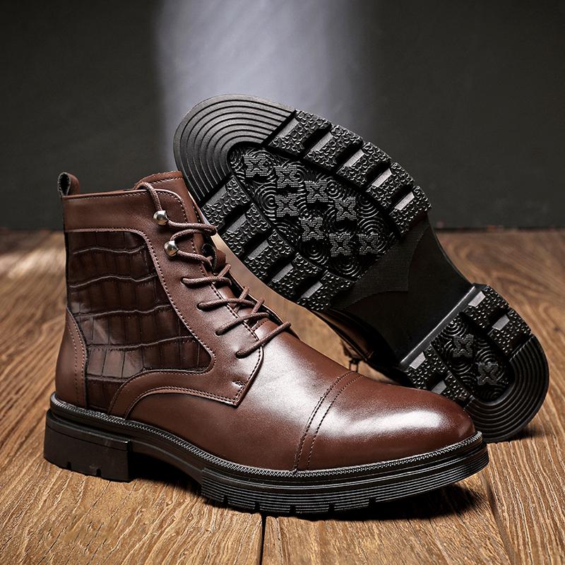 Fashion Genuine Leather Men's Boots Fashion British Style Riding Short Ankle Boots Outdoor Male Motorcycle Boots Travel High Top Shoes