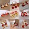 New Chinese Style Red Bow Money Bag Safety Lock Snake Treasure Earrings Retro Stud Earrings New Year Earrings