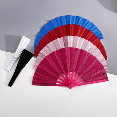 Glitter Folding Fan Plastic Ribs Hand Held Fan Portable Summer Fan Decoration Dance Performance Props Party