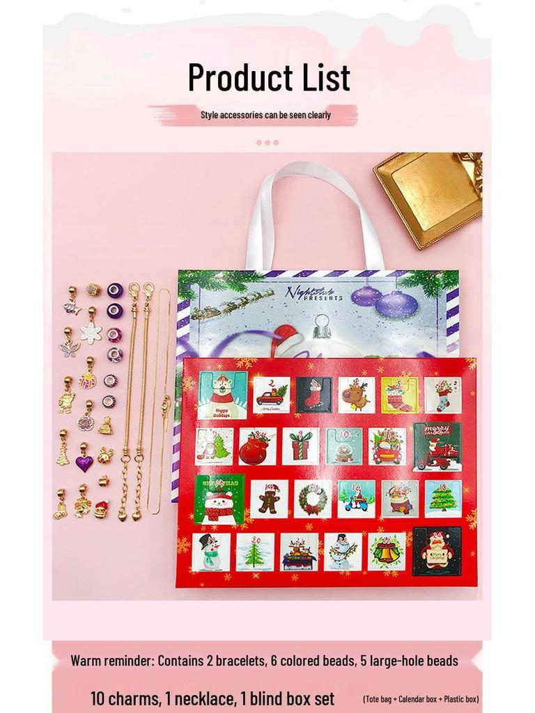 Contagem Regressiva para o Natal: Caixa de Presente Roxa com Calendário de Pulseira de Contas Douradas/Prateadas DIY
