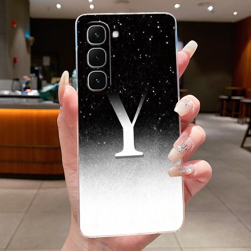 Phone Case For Infinix Hot 70 Jelly Clear TPU Anti-scratch Soft Casing Fashion A to Z Lucky Letter Flower Pattern Couple Shell