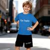 Boys 2 Piece Los Angeles Letter Print Outfit, Short Sleeve T-Shirt and Shorts Set for Kids Age 5-14, Black and White Sporty Casual Summer Clothes