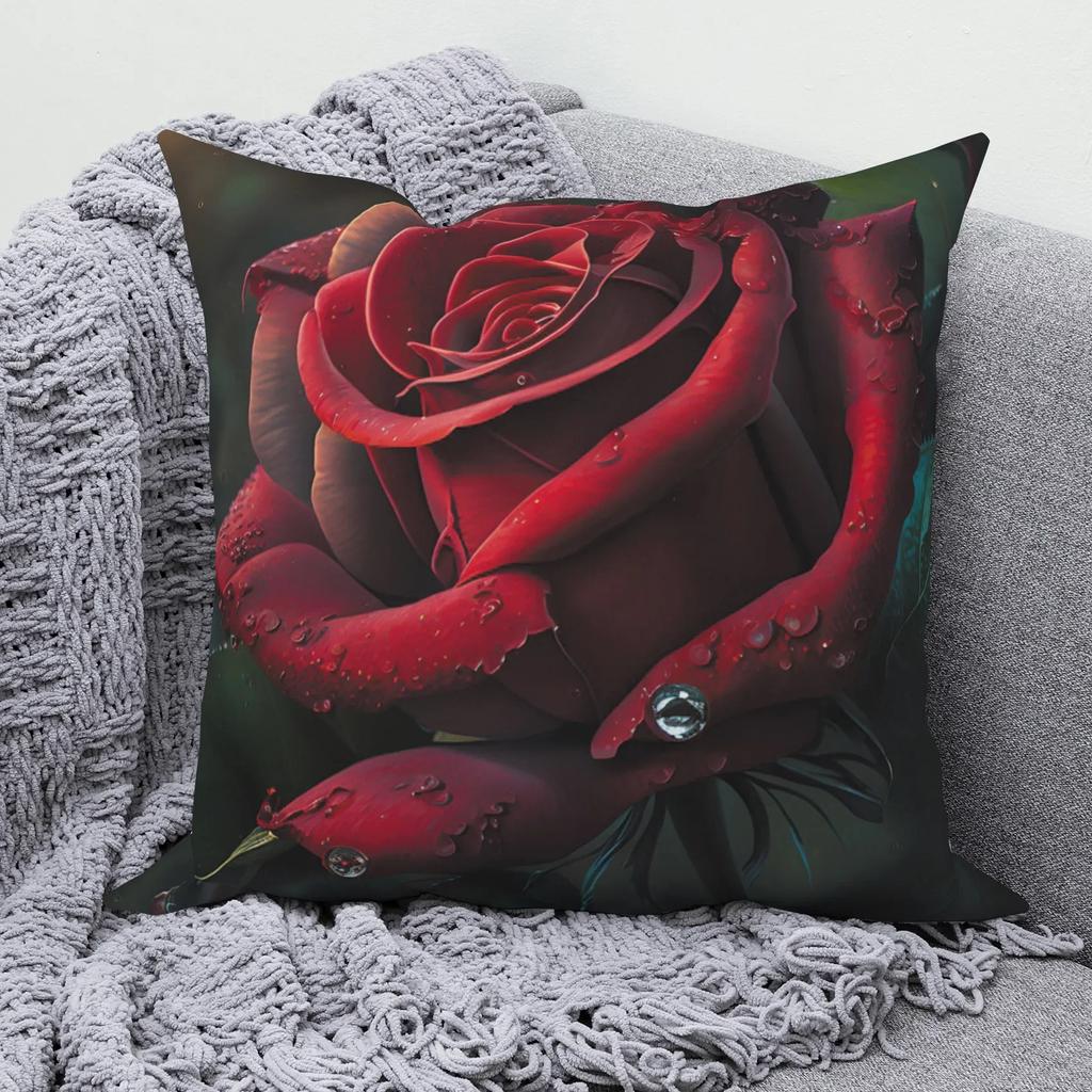 Nordic Style Romantic Rose Flower Print Pattern Cushion Cover for Home Living Room Sofa Decoration Square Pillowcase
