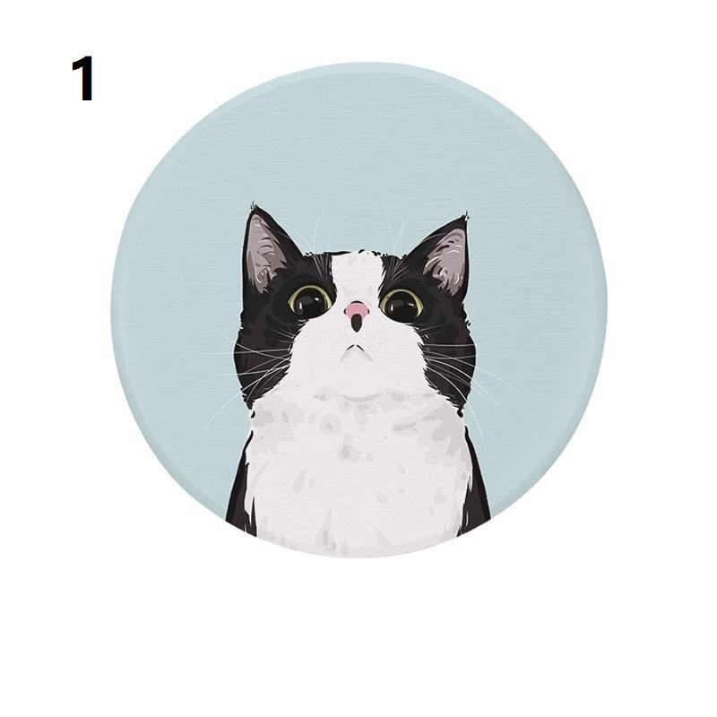 

Round Cartoon Kitten Coasters Diatom Mud Absorbent Heat-Resistant Coaster Table Decor Cute Cat Pattern Quick-Dry Coffee Cup Mats