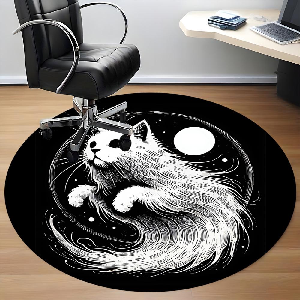 1pc Yin Yang Cat Office Round Area Rug, Under Office Chairs Bedroom Living Room Home Decor, Room Deco, Available In Various Sizes