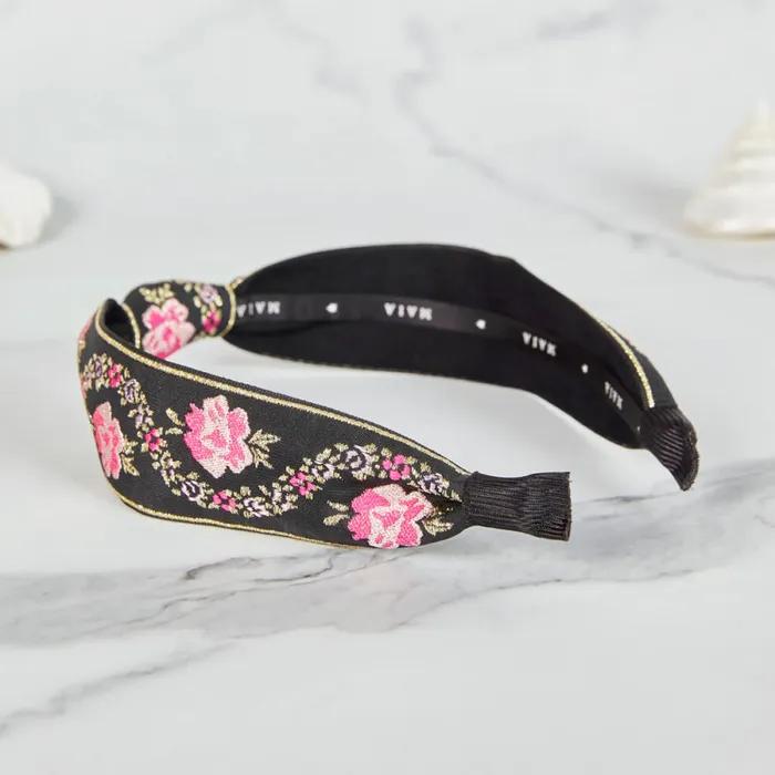 Maia Pearl Flower Jacquard Hairband A - Knot Type Pink