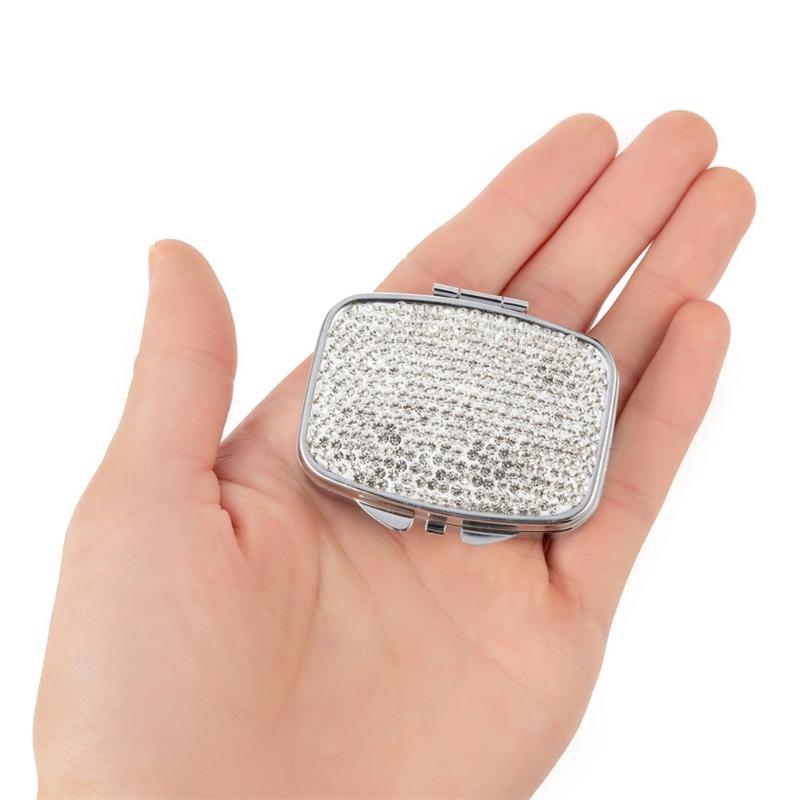 Portable Travel Pills Box with Crystal Diamonds Design 2 Compartment Medicine Container Pills Case for Vitamins and Pills