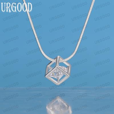 925 Sterling Silber Quadrat Zirkon Anhänger Halskette Modischer Hochzeitsschmuck