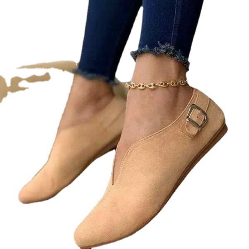 Spring and summer new flat bottom shallow mouth single shoes women wish large size belt buckle lazy shoes