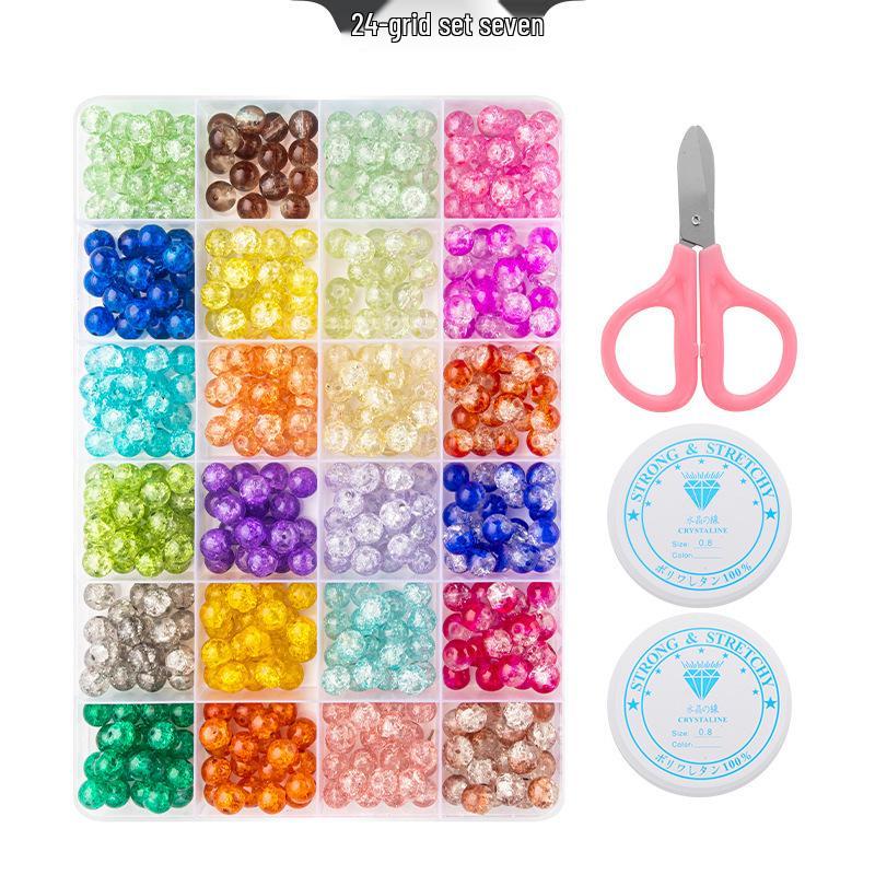 8mm Crackle Bead Bracelet Set: DIY Jewelry Flower Bead Accessories, Lampwork Crystal Loose Beads.