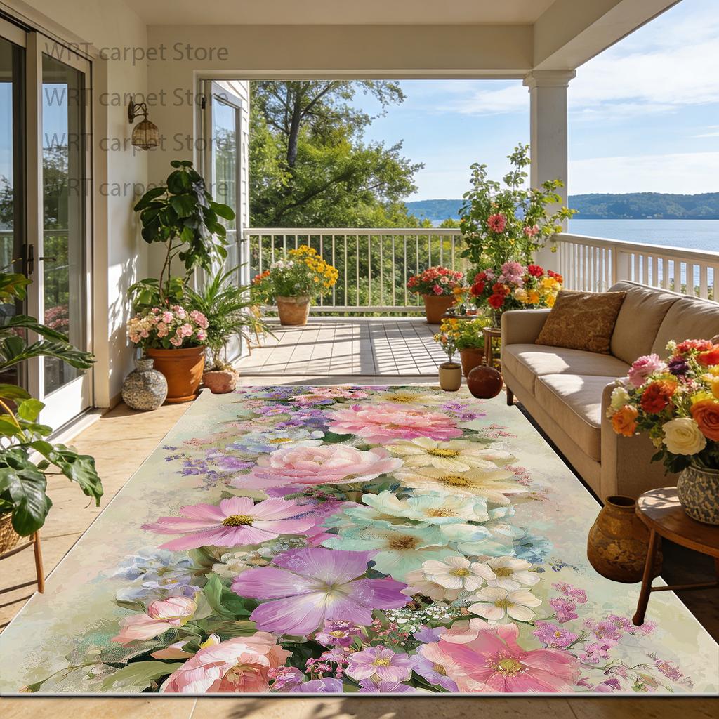 Outdoor Patio Floral Fresh Style Non-slip Carpet Decoration Home Living Room Large Rugs Lounge Bedroom Fluffy Washable Floor Mat