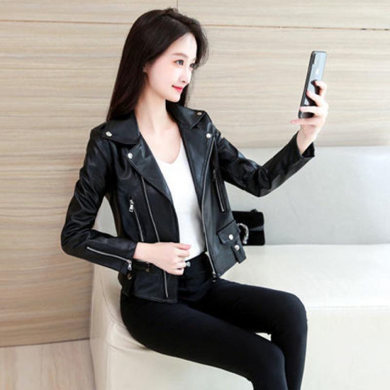 2025 Women's Slim Fit PU Leather Jacket - Short, Plus Size, Korean Style, Trendy Outerwear for Spring & Autumn