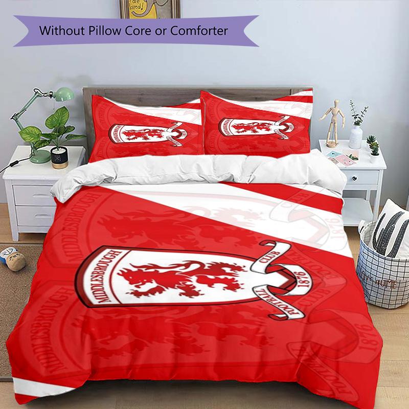 Middlesbrough F.c Printed Pattern Duvet Cover Set – Includes 1 Duvet Cover and 2 Matching Pillowcases Bedroom Decor Christmas Gifts