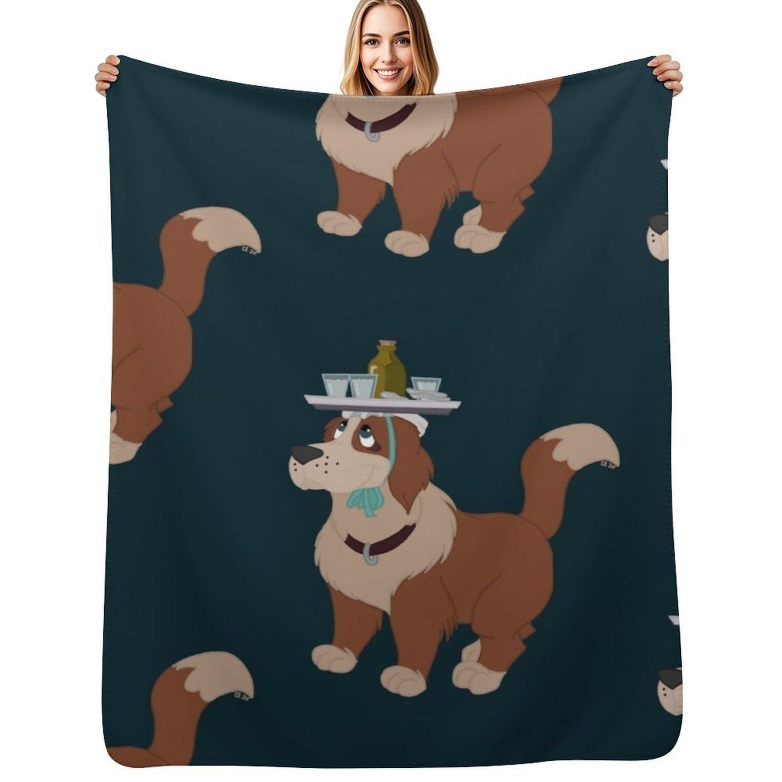 Nana with Drinks Teal Background Throw Blanket Stain Resistant Cozy Warm Blanket Size: 75*100cm, Weight: 230 GSM