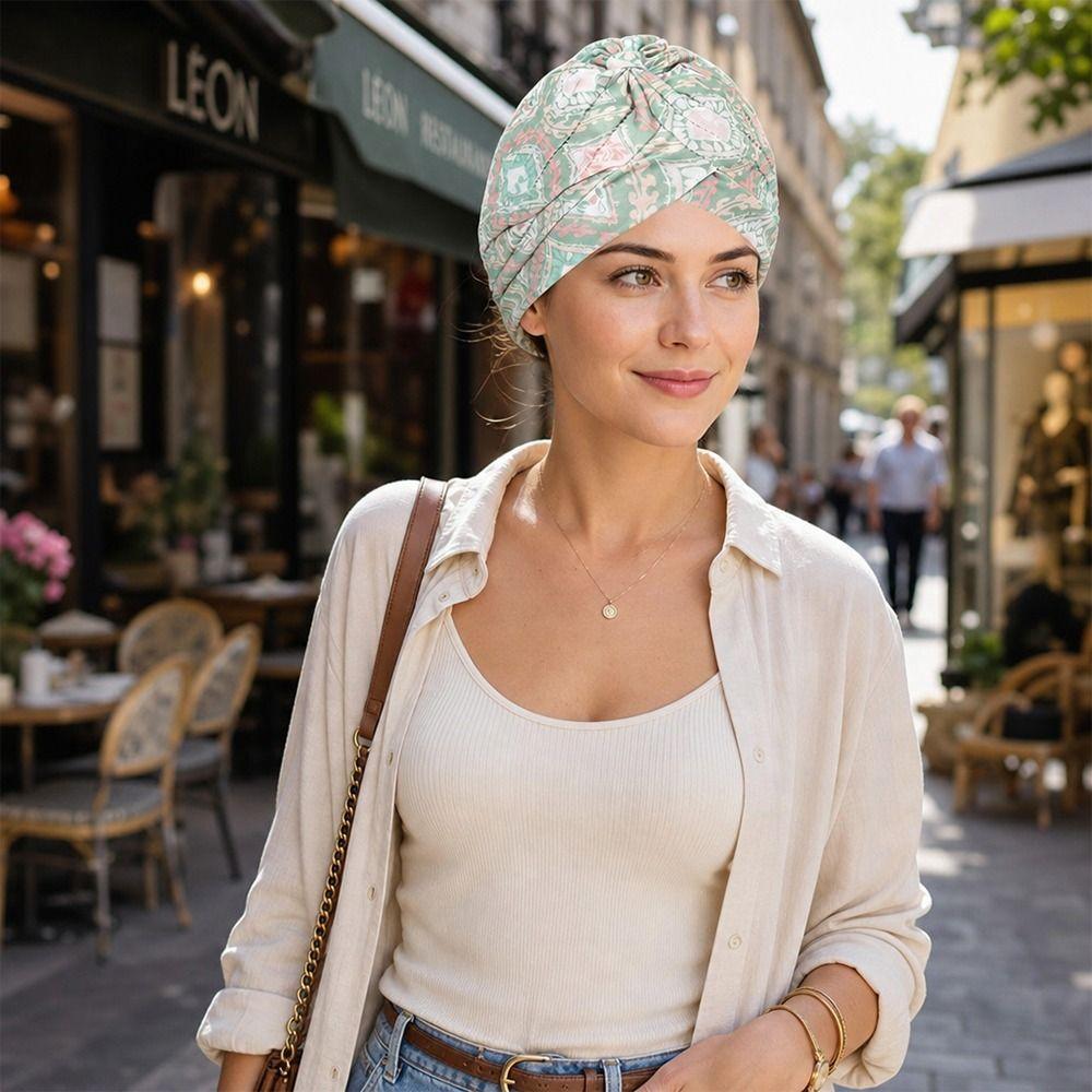 Pleated Hijab Caps Knotted Style Floral Head Wrap New Head Wrap Cap Women Headwear