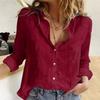 Spring and Autumn Solid Color Casual Loose Long Sleeve Top Cotton and Linen with Sleeve Row Women’s Blouses & Shirts