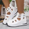 Women'S White High-Top Cage Cut-Out Zipper Thick Sole Sneakers - Breathable PU Upper, Cushioned Comfort, All-Season Casual & Light Sports Shoes