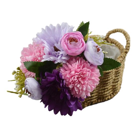 Künstlicher Chrysanthemen-Kugelblumen-Strauß Gemischte Kunstseiden-Hortensienblumen mit Chrysanthemen-Pfingstrosen für Brautstrauß Hochzeitsfeier Floristik