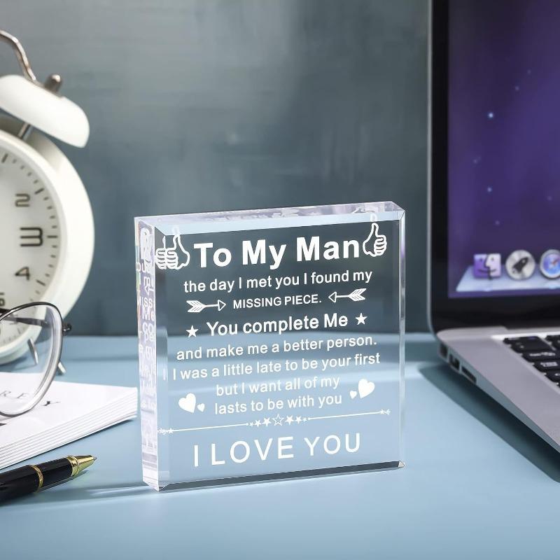 2D Flat "To My Man" Anniversary Gift Acrylic Desktop Decoration Plaque, Home Decor Plaque Hanging Wall Art Decorative Garden Decoration for Room Door