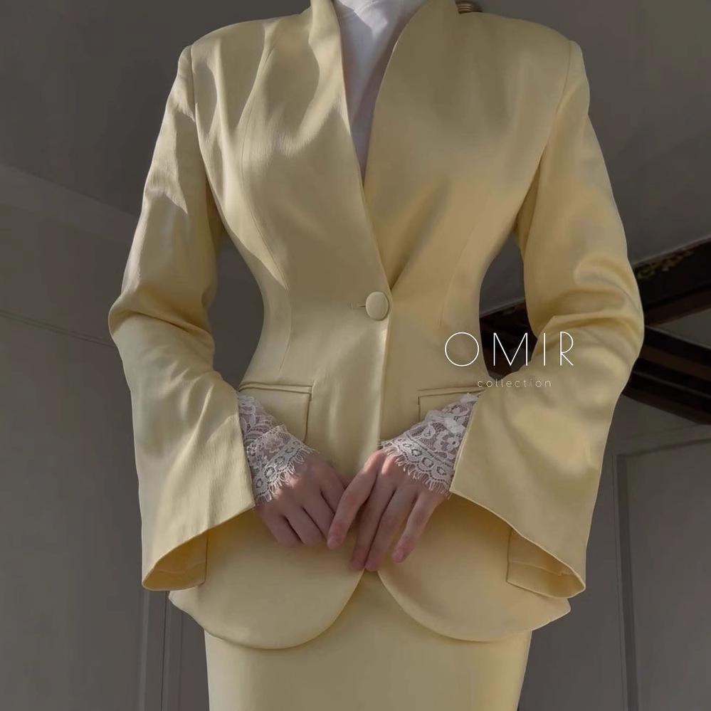 European-Size Women's Satin Suit Set: Long Sleeve, Waist-Hugging with Hip-Wrapping Skirt