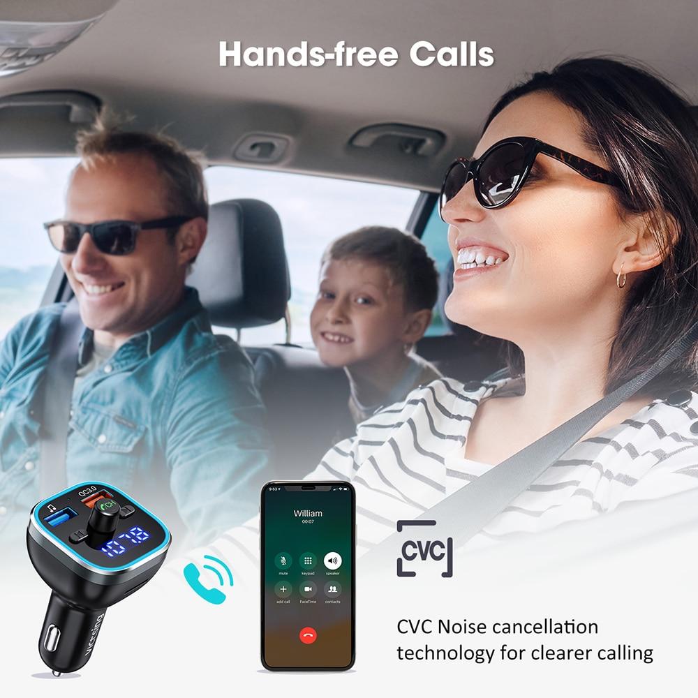 Bluetooth FM Transmitter for Car Hi-Fi Wireless Radio Adapter with RGB Light QC3.0 Quick Charge Handsfree Calling