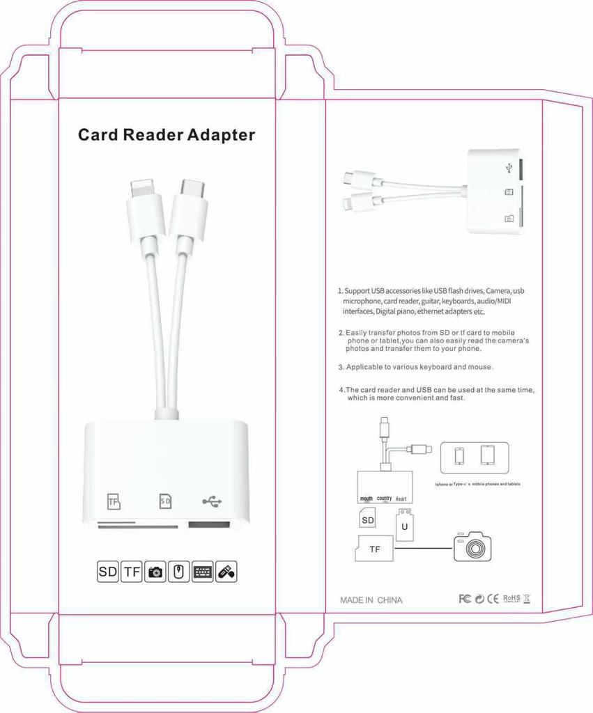 Two-in-One OTG Adapter Card Reader for Apple Type-C Devices: Supports SD/TF Cards