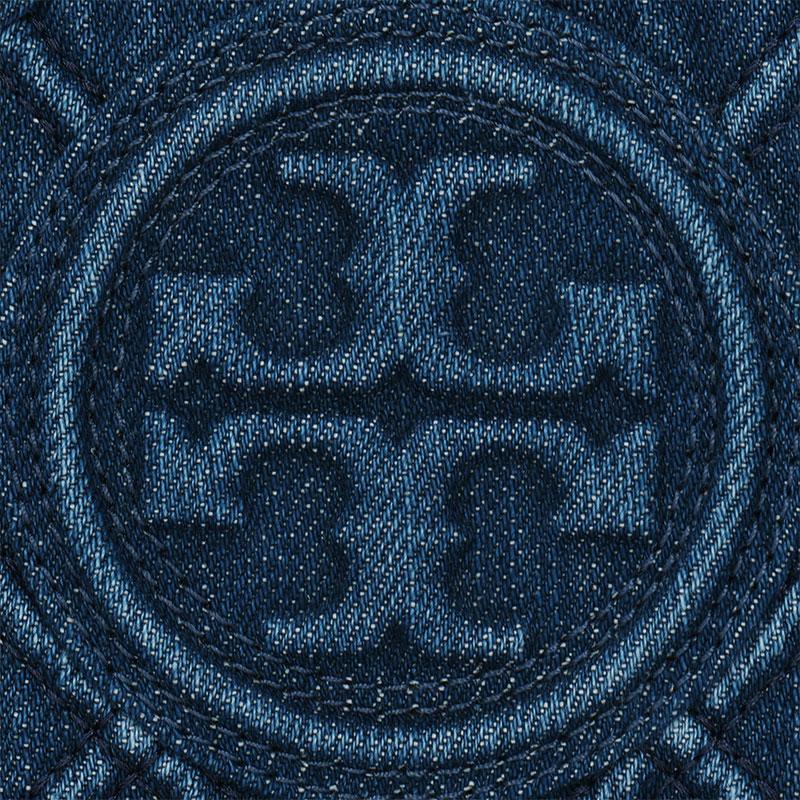 Tory Burch Fleming Diamond Pleated Embossed Double T Logo Fabric And Lambskin Tote Bag Women Tote Bags Denim-Blue 154743-426