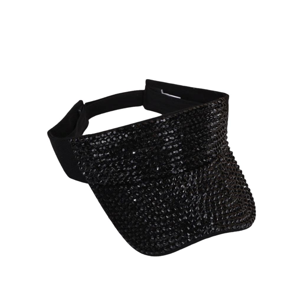 

Versatile Rhinestone Women Hats Empty Top Adjustable Sun Visor Hat Beach Cap Summer Spring чорний