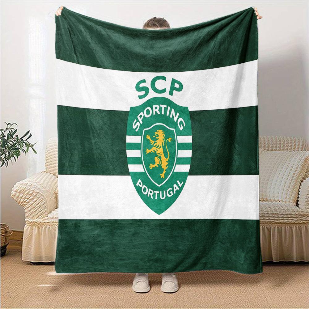 Sporting football Crest Flannel Blanket, Soft Polyester, Modern Design, All-Season for Camping, Travel, Gifts for holidays or birthdays