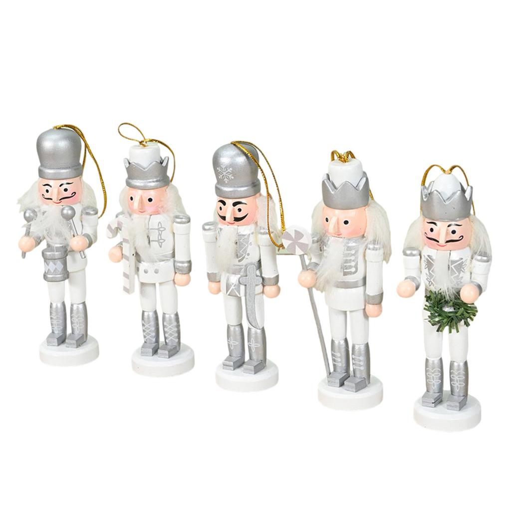 5pcs Miniature Nutcrackers Dolls Ornament Holiday Hanging Charm Wood Pendant Handmade Festival Home Embellishments