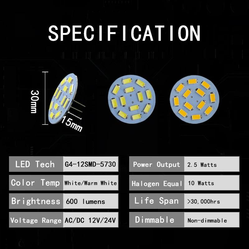 Mini 1W 2W 3W 3.5W G4 Back Pin Round Board LED Bulb DC 12V 24V Lamp For Car Boat Home Spotlight Cabinet Lighting Replace Hologen