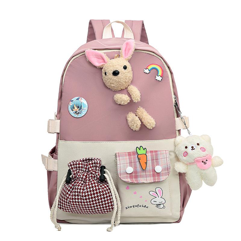 Fashion Casual Backpack Female Cute Cartoon Lightweight Elementary School Bag Large Capacity Contrasting Color Backpack