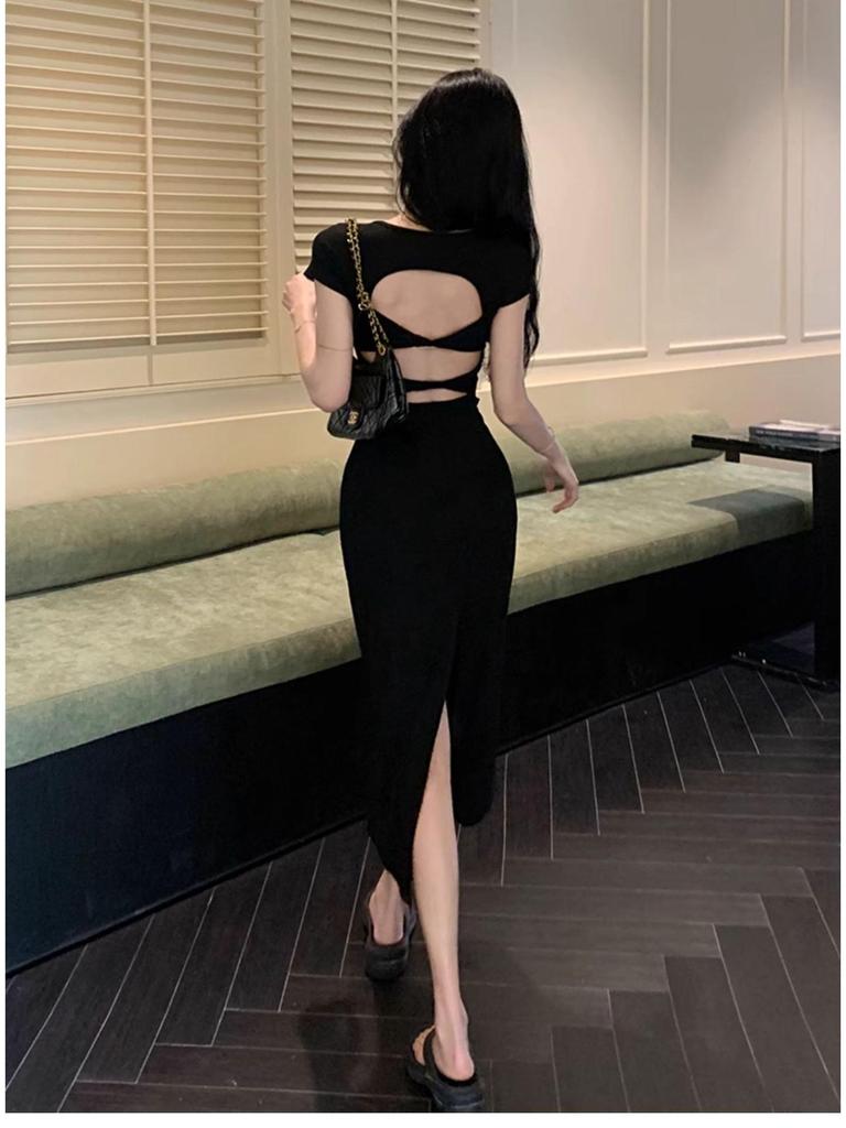 Hepburn Style Slim Fit Backless French Maxi Dress - Elegant, Sexy, Cinched Waist, and Hip-Hugging for Women’s Summer Fashion
