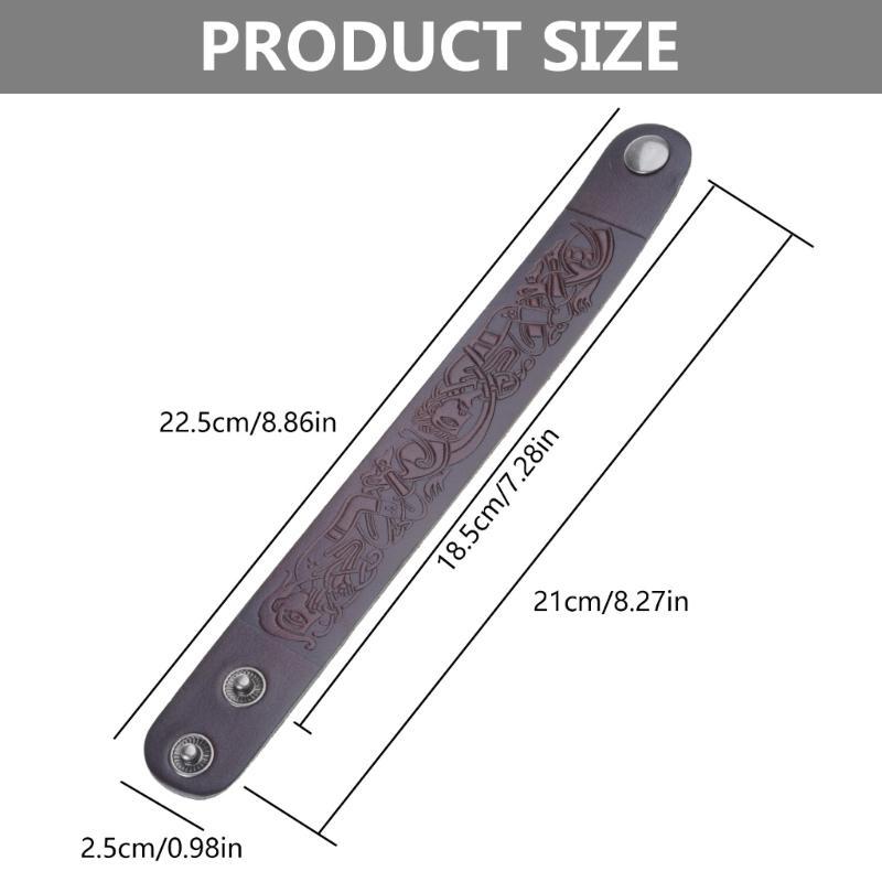 Embossed Pattern Cowhide Bracelet Adjustable Rock Punk Style Men Cuff Bracelets Wide Belt Vintage Wristband Jewelry