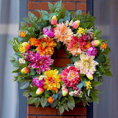 Fall Wreath for Front Door 16 Inch Artificial Floral Wreath with Peony Dahlia Leaves for Farmhouse Indoor Outdoor Porch Wall Home Decor
