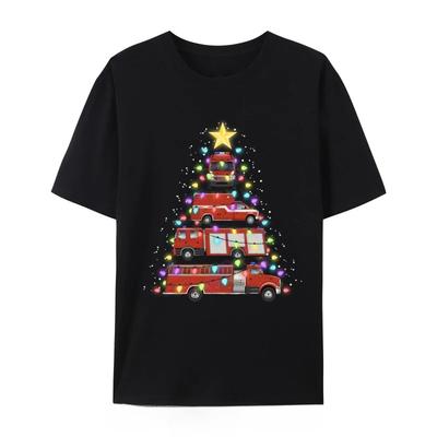 Feuerwehrmann Feuerwehrauto Weihnachtsbaum Weihnachtsmann Weihnachten Licht T-Shirt Baumwolle Mode T-Shirt Übergroße T-Shirts Lustiges Grafik-T-Shirt