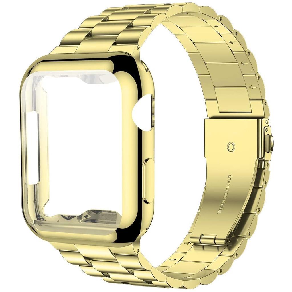 Pulseira de aço inoxidável + capa + protetor de tela de filme para pulseira de relógio Apple 44mm 40mm 45mm 41mm 38mm 42mm Iwatch Series 7 Se 6 5 4 3 T500 Pro T55
