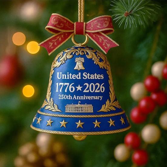 United States 250th Anniversary Bell Ornament Commemorative Patriotic Christmas Tree Metal Bell Hanging Decoration Holiday Party Pendant