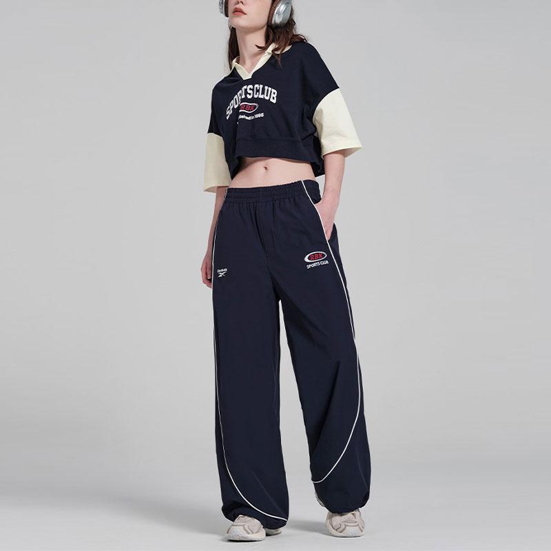 Reebok Color Block Loose Wide Leg Casual Pants Women bottoms Navy-Blue 24SRC610WGN2