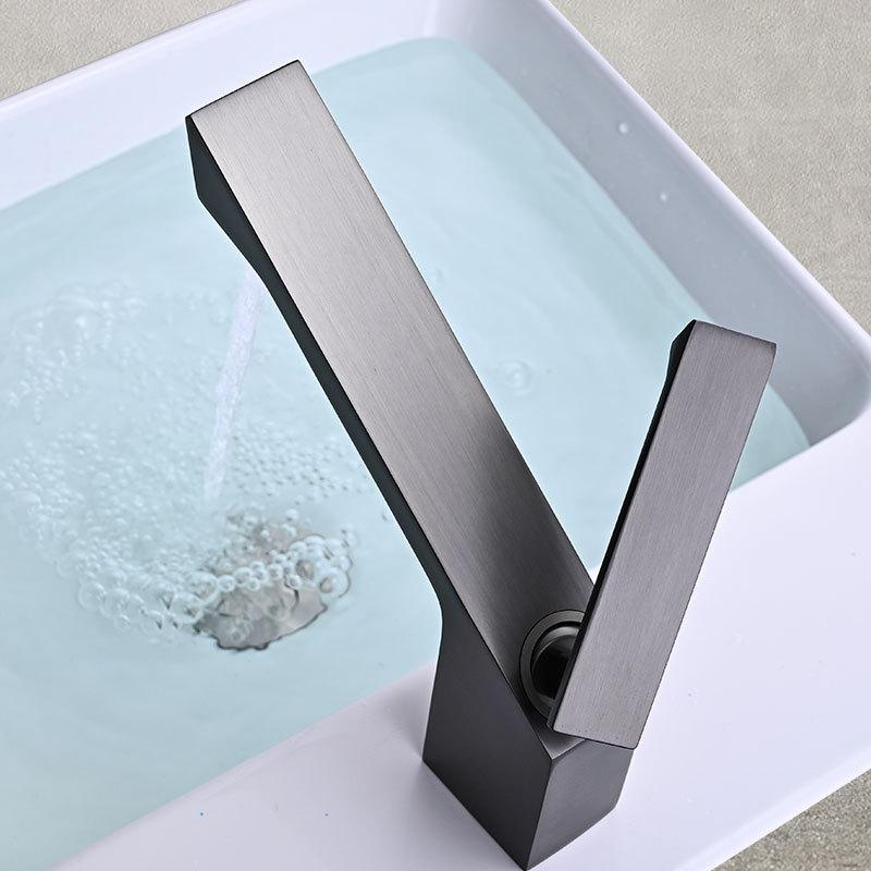 Gun Gray  Hot and Cold Wash Basin Faucet Brass Creative Countertop Wash Sink Tap Deck Mounted Single Hole Tap Household