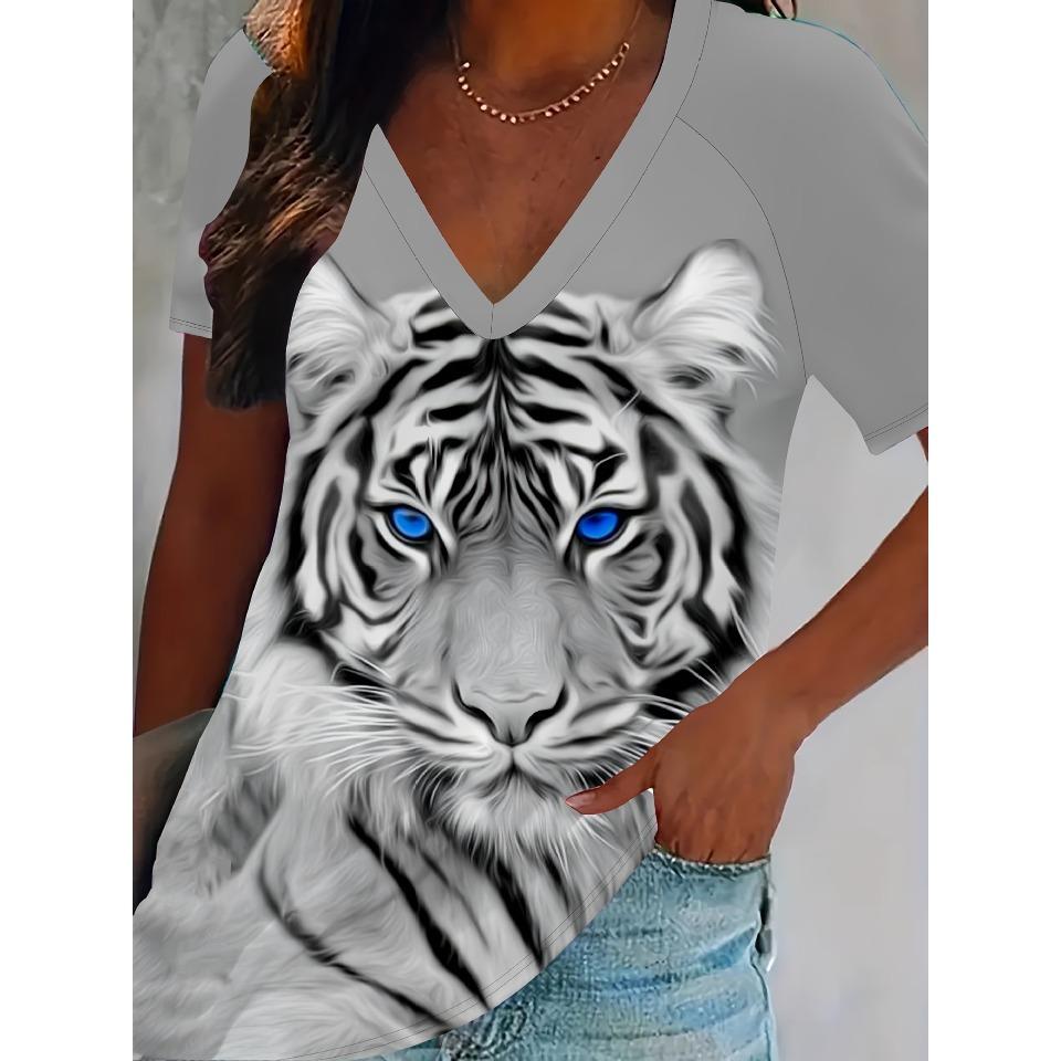 Vintage Floral Summer Fashion Casual Women's T-Shirts 3D Print V-Neck T-Shirt Daily Loose Short Sleeve Tops