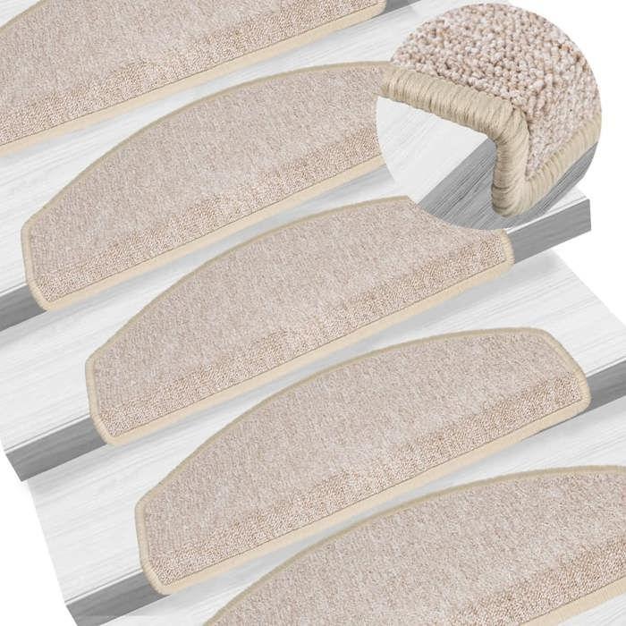 VidaXL Tapis d'escalier 15 pièces 65 x 24 x 4 cm Taupe Demi-rond Grand 133890