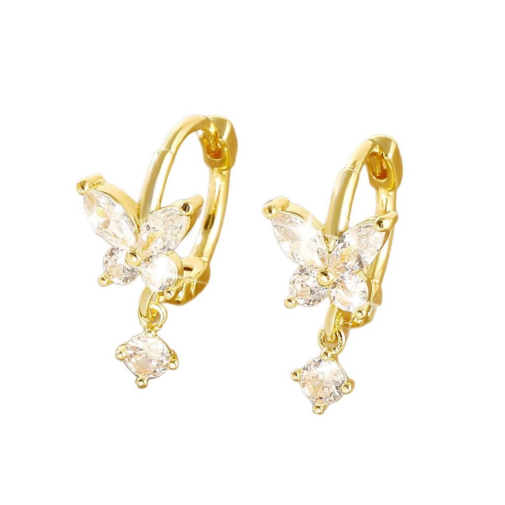 Simple Zircon Butterfly Earrings Round Ear Cuff Sweet Drop Pendant Women Fashion Jewelry
