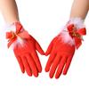 WTEMPO 1 Pair Cold-proof Full Finger Gloves Elegant Warm Bow Plush Bell Red Gloves Christmas Costume Decorative Accessories