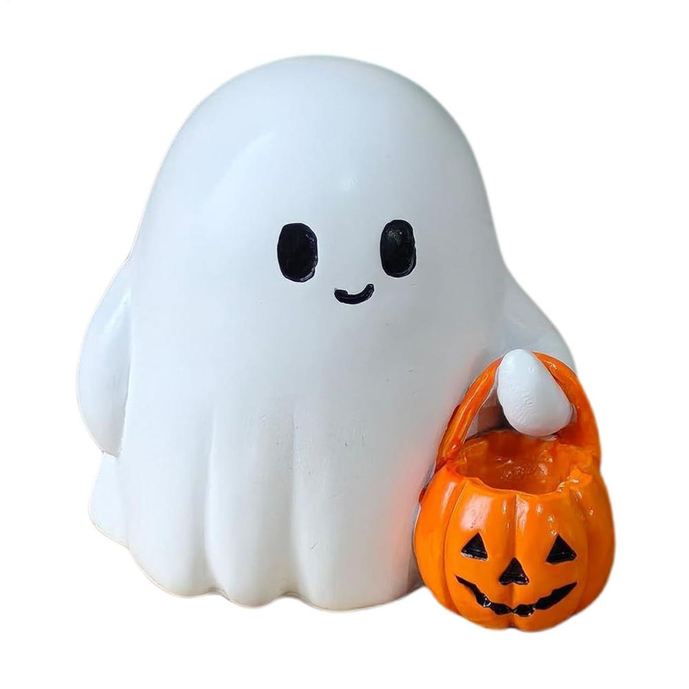 Ghost Pumpkin Figurine Halloween Miniature Figurines Mini Lovely Cartoon Pumpkin Ghost Ornaments Home Office Desk Decor