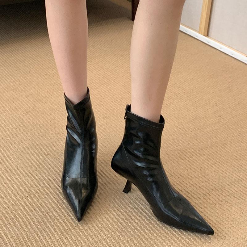 Mode Mode Spitzschuh Damen Moderne Kurze Stiefel mit Absätzen Schuhe Reißverschlüsse Damen Knöchel Stretch Stiefel Damen Pumps Schuhe