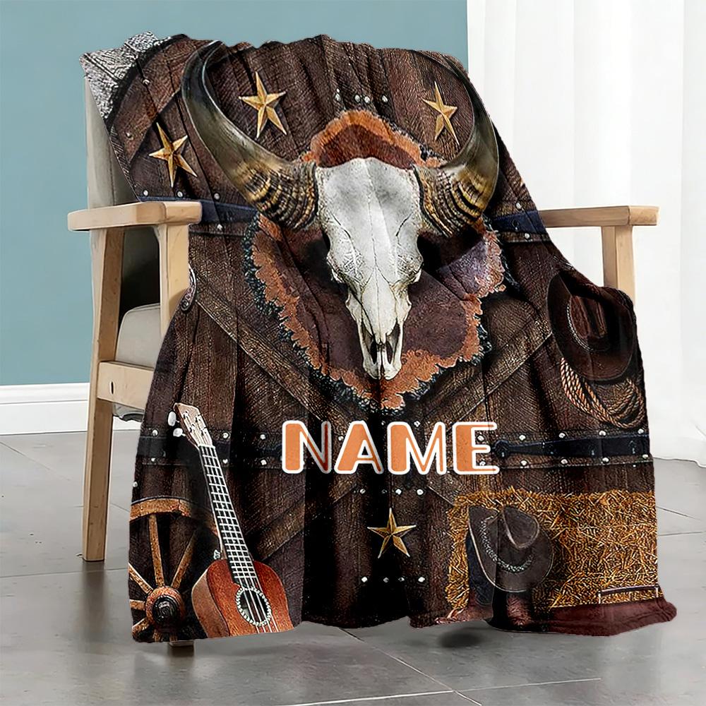 Retro Cowboy Style Customize Text Blanket Lightweight Customizable Blanket Comfortable Versatile for Seaside Nap Couch Bedding Ideal for All Seasons